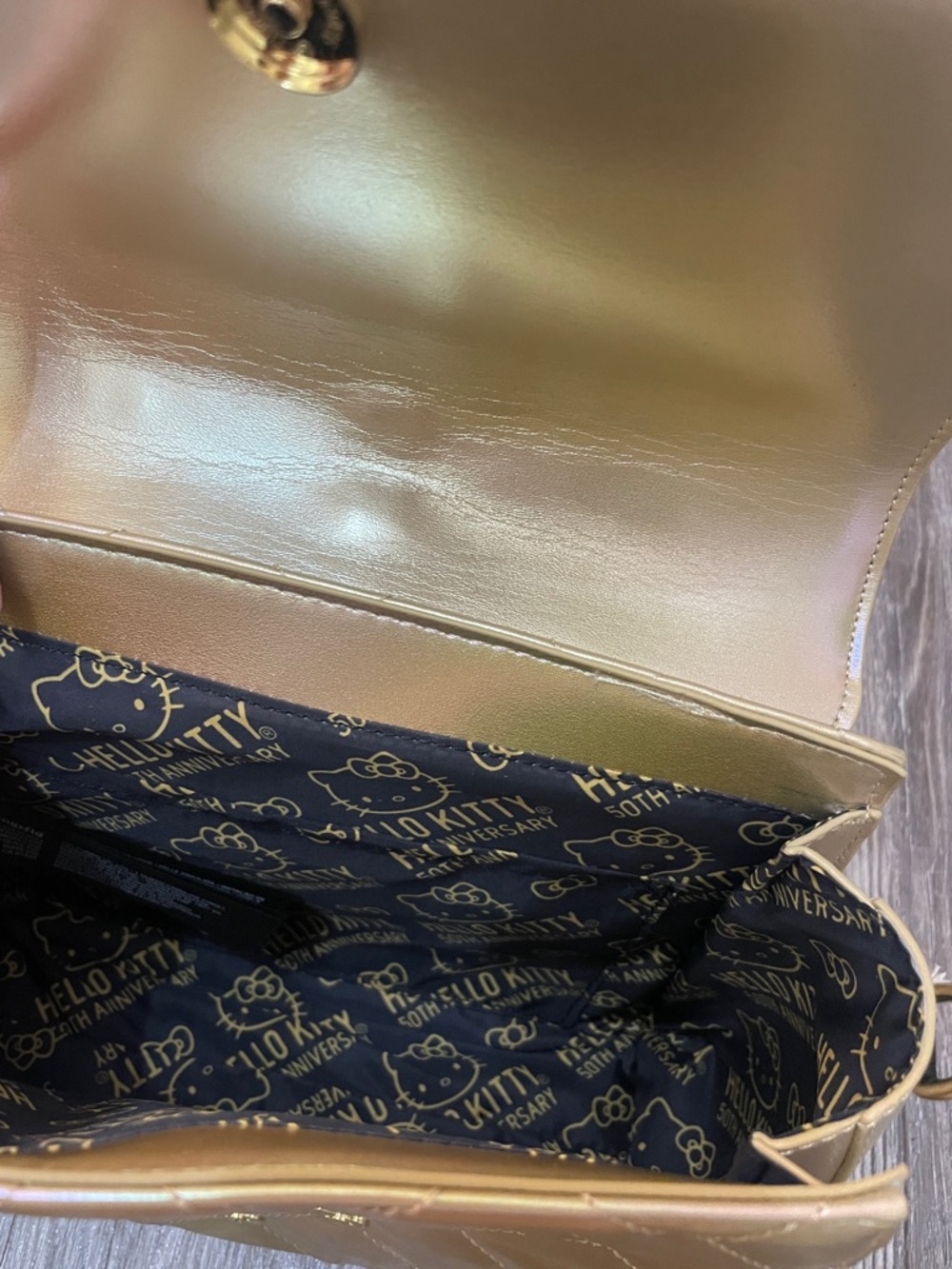 Loungefly Hello Kitty 50th Anniversary Iridescent Gold Quilted Satchel - Picture 3 of 6